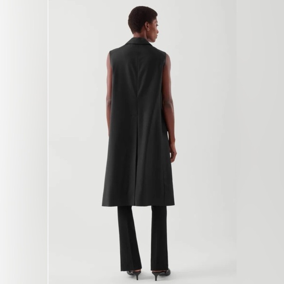 COS Longline Tailored Waistcoat Black Wool Sleeveless Jacket Coat Vest Size 8 - Picture 7 of 12